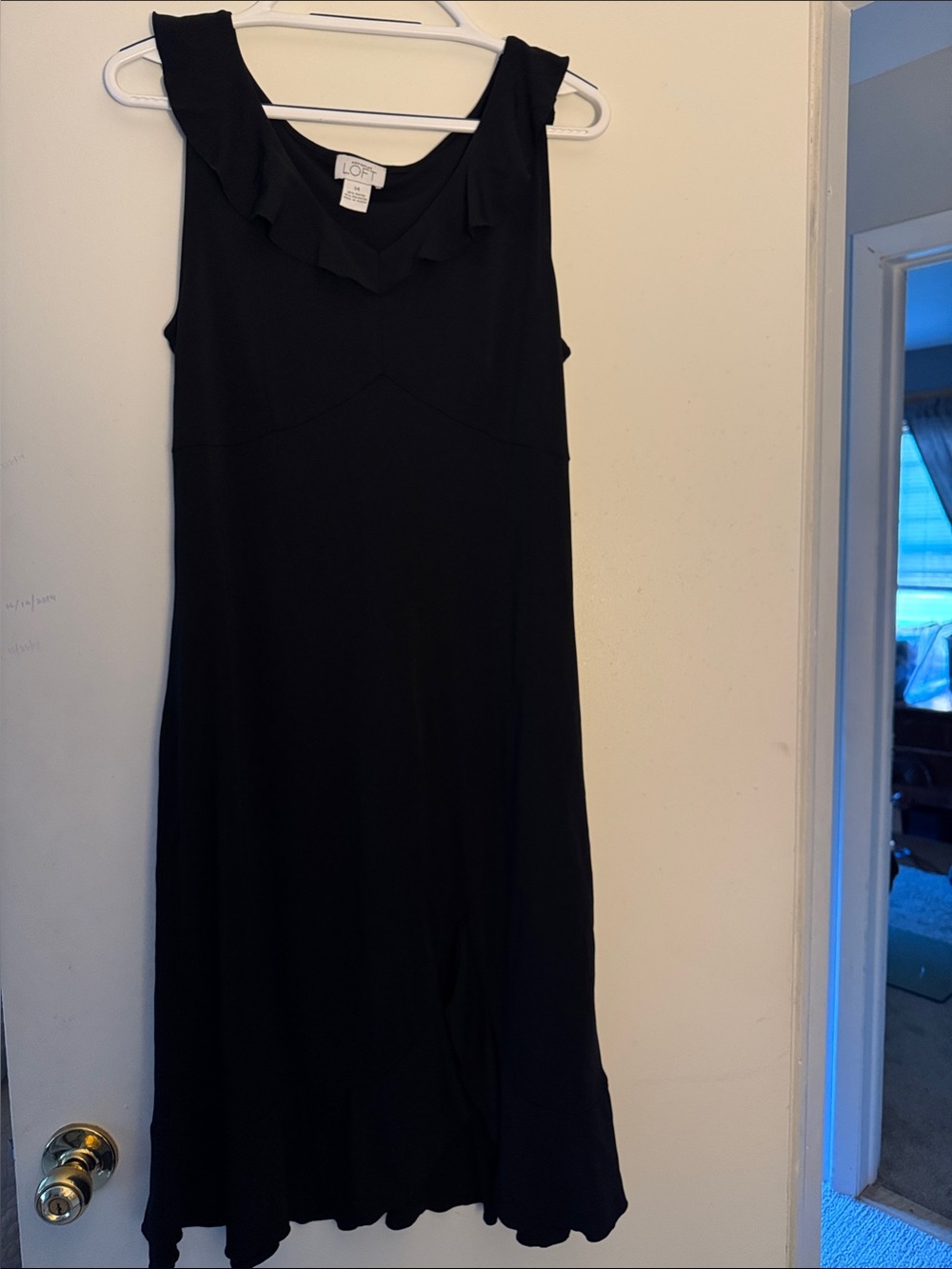 LOFT Black Sleeveless Ruffle-Neck A-Line Dress